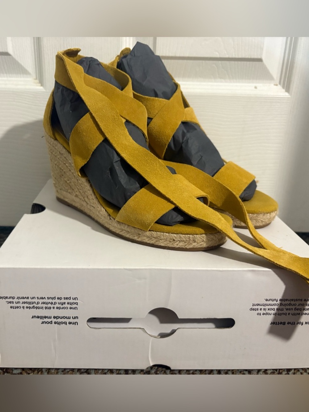 Aldo Loretta Mustard Yellow Suede Crisscross Espadrille Wedges